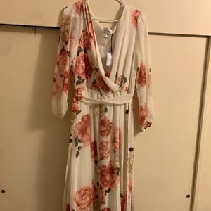 Long Flowy Pink/Cream Floral Dress.